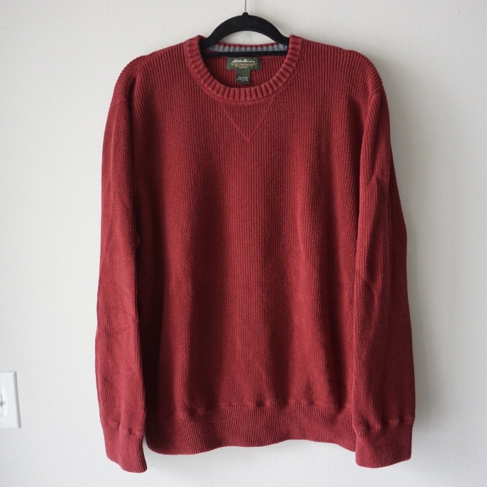Vintage Eddie Bauer Sweater Mens Large Red Heavyweight Chunky Knit Top